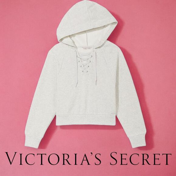 Victoria's Secret Tops - Victoria’s Secret Cotton Lace Up Cropped Hoodie | Women’s Sweatshirt‎ | Size XL